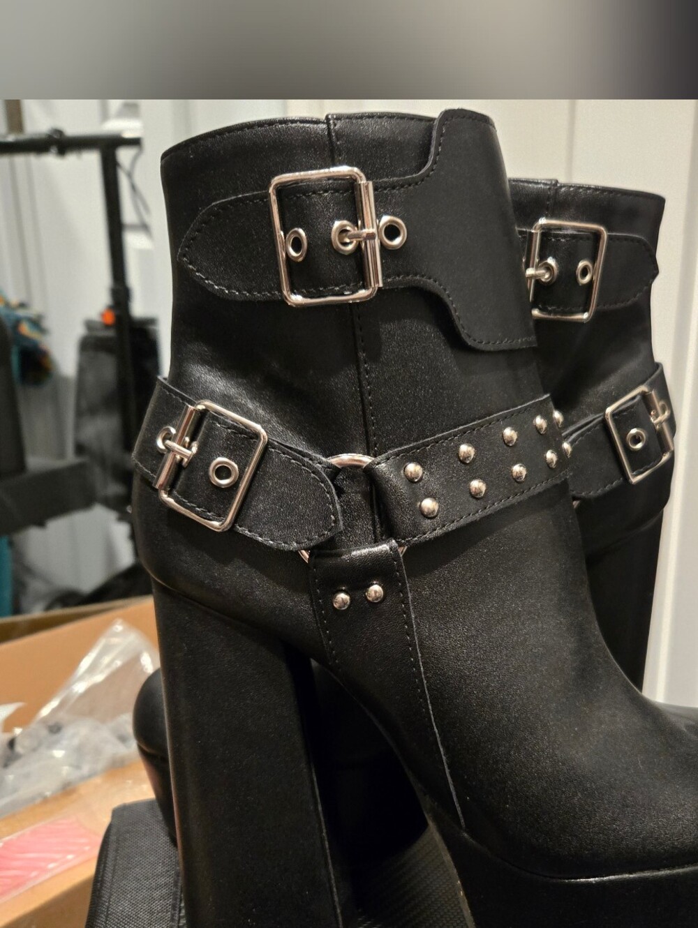 Dolls Kill Sugar Punk Black Platform Ankle Boots with Stud Accents